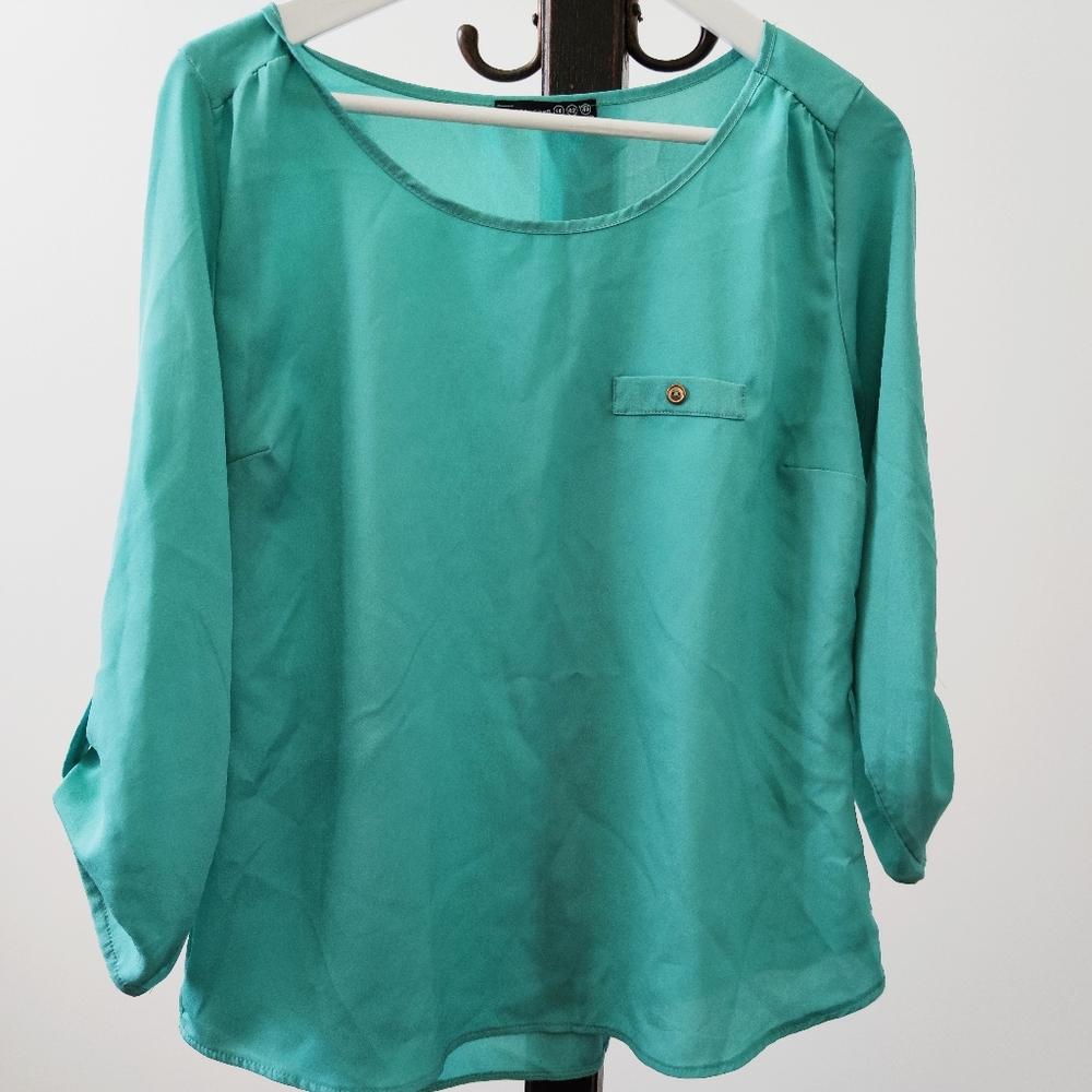 ATMOSPHERE Turquoise Blouse w/ Front Pocket G